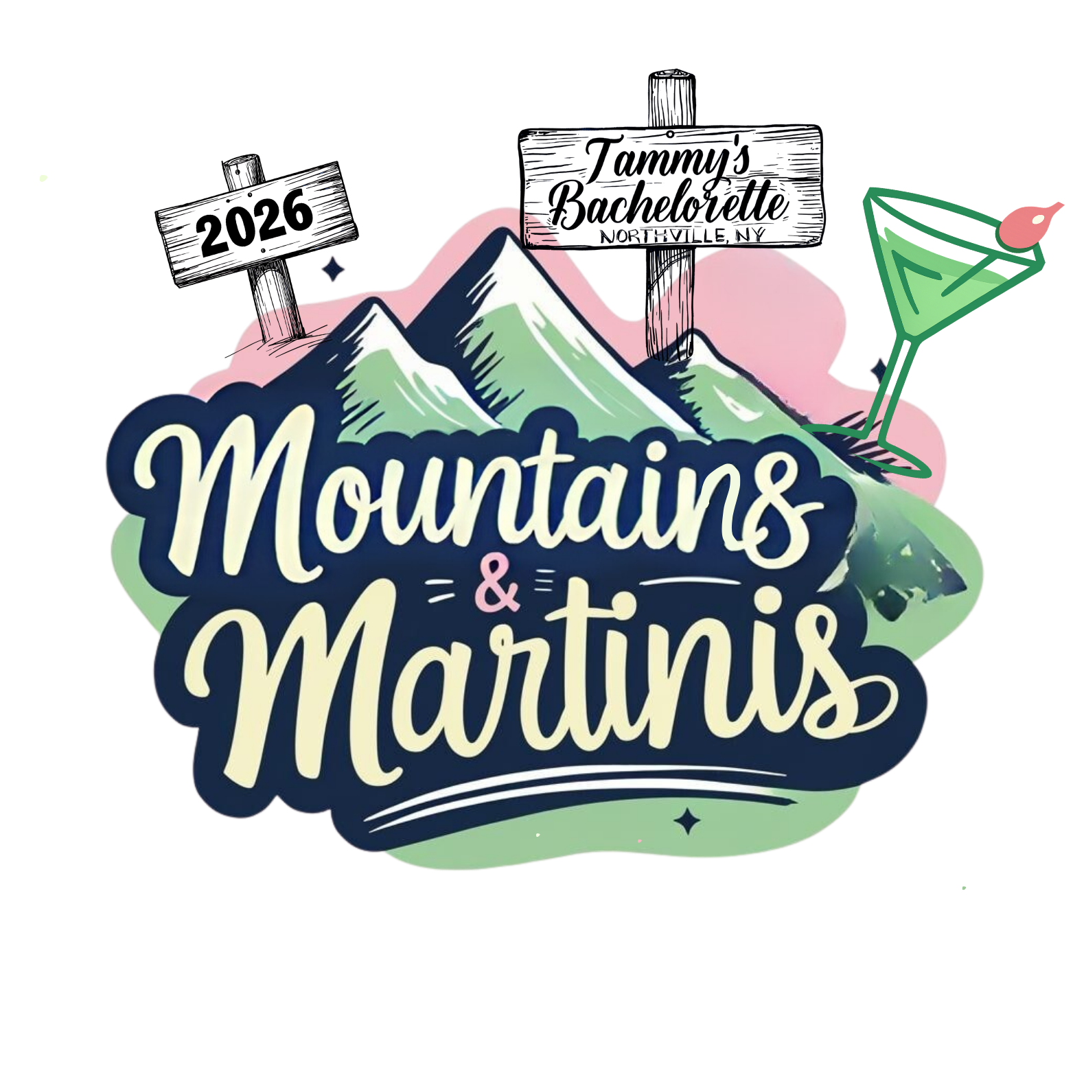 Mountains and Martinis Bachelorette shirts - Bride Tribe Version